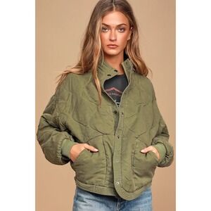 Blank NYC Women's Quilted Olive Green Snap Button Jacket Size M Military